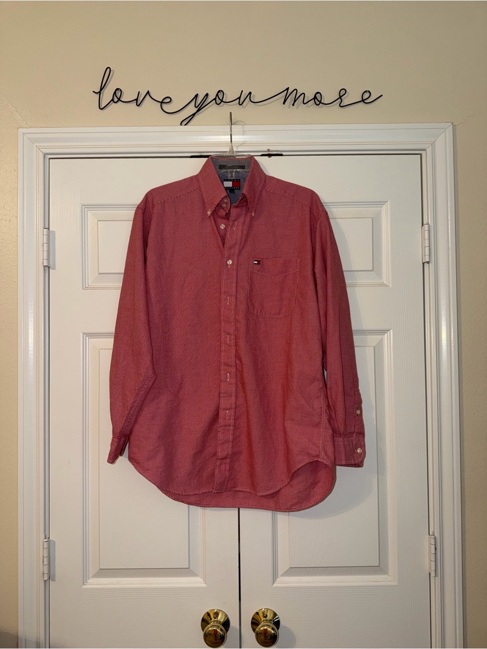 Vintage Tommy Hilfiger Men's Red Button-Down Casual Shirt